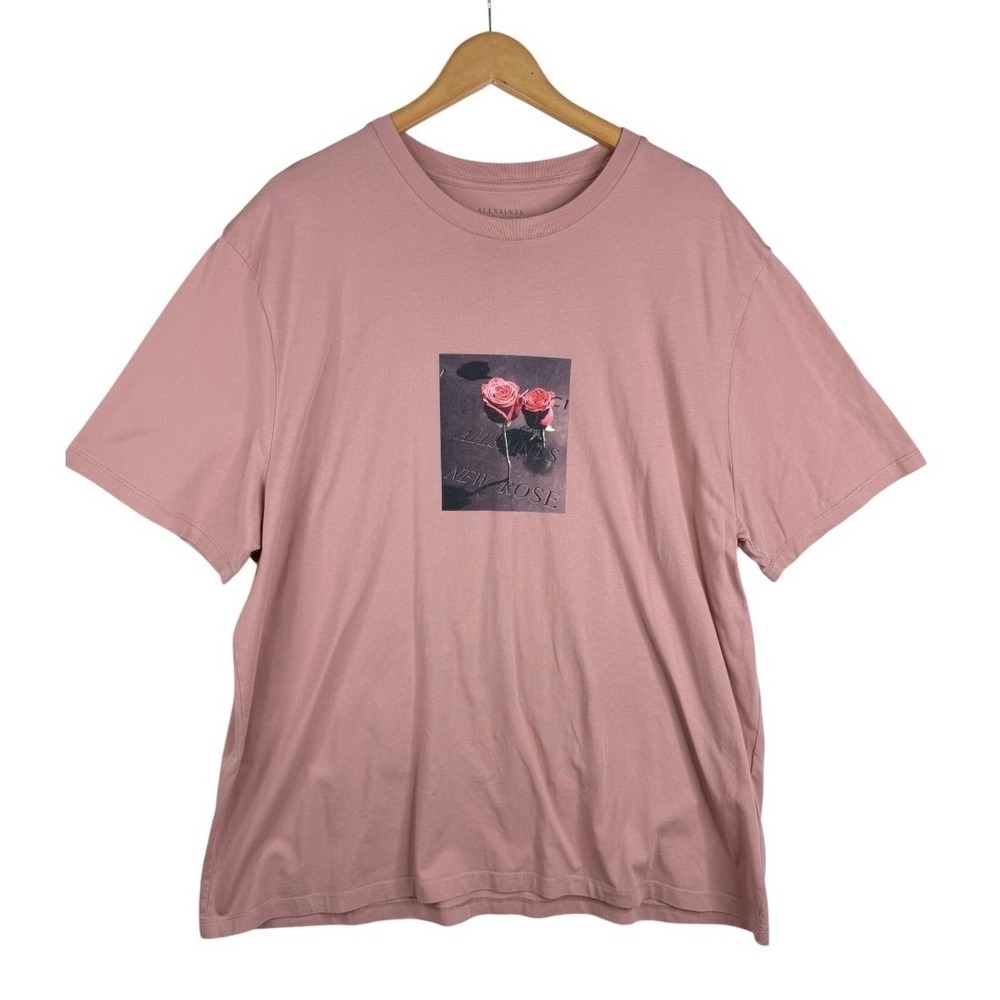 All Saints Mens Rose Graphic Short Sleeve T-Shirt Size 2XL Pink Regular Fit